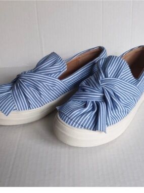 a new day Blue and White Striped Knot Espadrille Slip-Ons